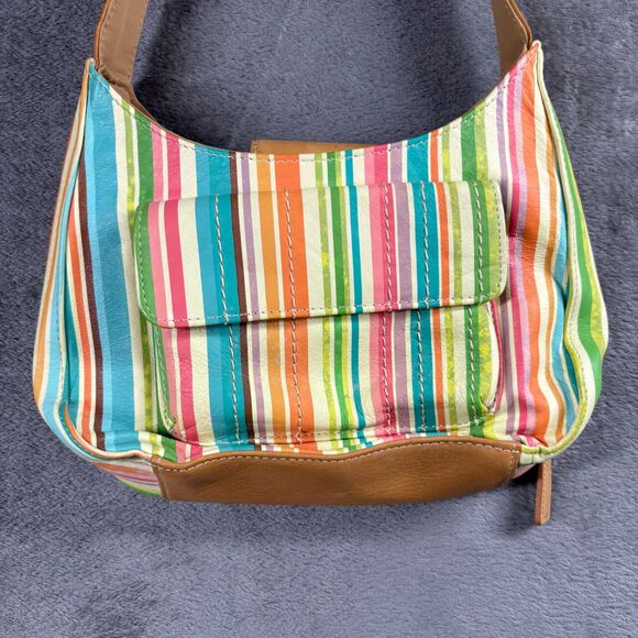 Fossil Genuine Leather Striped Purse Handbag Shoulder Bag Organizer Zip Baguette - Picture 2 of 10